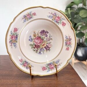 Castleton Rose Set Of 4 Rimmed Soup Bowls Bone China Gold Beaded Trim Romantic